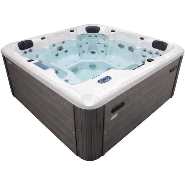 СПА-басейн Aquajoy Santorini 220×220×95 см на 5 осіб, гідромасажний, 89 форсунок, сріблясто-білий мармур - зображення 3