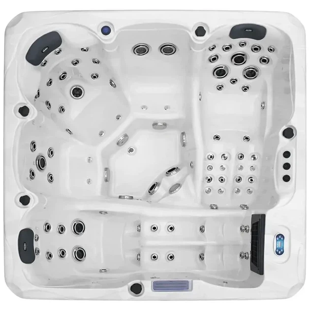 СПА-басейн Aquajoy Santorini 220×220×95 см на 5 осіб, гідромасажний, 89 форсунок, сріблясто-білий мармур - зображення 4