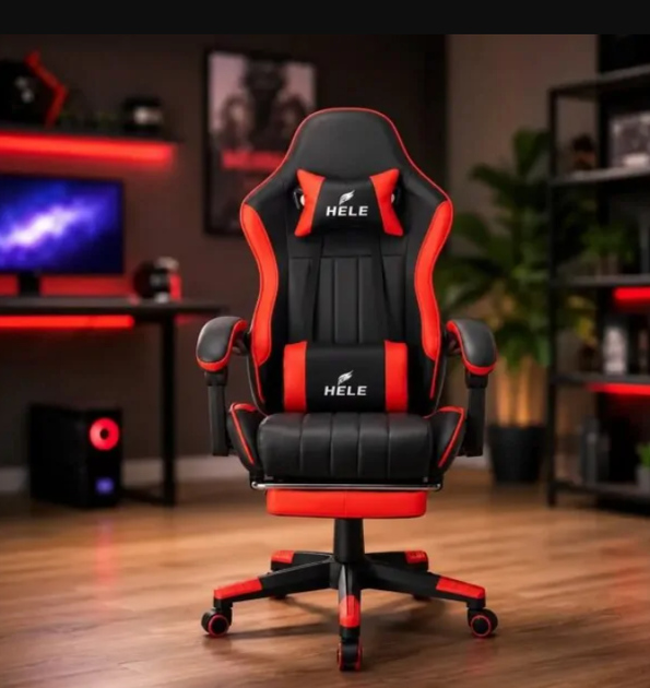 Игровое кресло GRAND HELE 26X-11 Black/Red Компьютерное для геймеров с подставкой для ног и двумя подушками - Фото 6 Игровое кресло GRAND HELE 26X-11 Black/Red Компьютерное для геймеров с подставкой для ног и двумя подушками - изображение 6