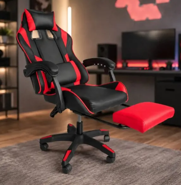 Игровое кресло GRAND HELE 26X-11 Black/Red Компьютерное для геймеров с подставкой для ног и двумя подушками - Фото 12 Игровое кресло GRAND HELE 26X-11 Black/Red Компьютерное для геймеров с подставкой для ног и двумя подушками - изображение 12
