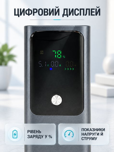 Повербанк 20000 мА·ч с быстрой зарядкой PD 100W и цифровым дисплеем для ноутбука смартфона темно-серый (37261134) - изображение 4
