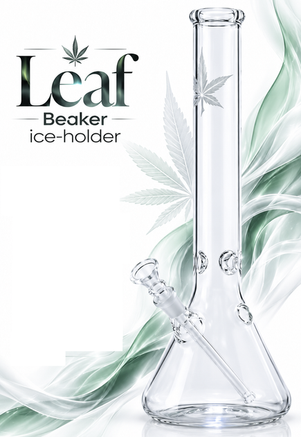 Бонг скляний Leaf Beaker Ліф Бікер 35 см 1 літр бульбуляторс турбо кіком і шипами для льоду та функцією ice-holder - Фото 1 Бонг скляний Leaf Beaker Ліф Бікер 35 см 1 літр бульбуляторс турбо кіком і шипами для льоду та функцією ice-holder - зображення 1