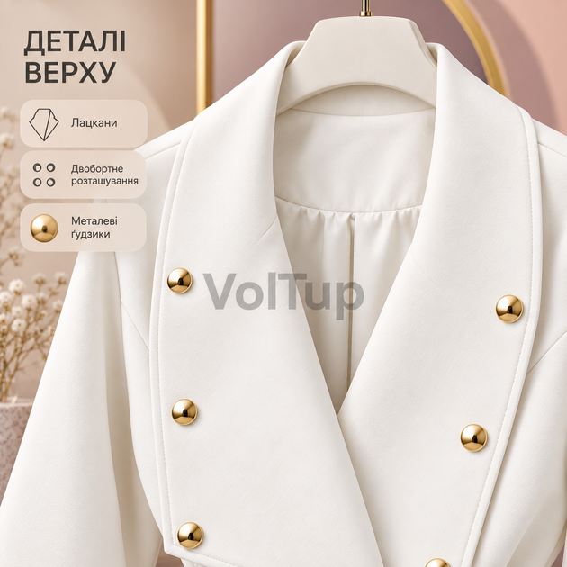 Короткий женский тренч белый 48–50, модель укороченного кроя из коттон мемори на подкладке - Фото 2 Короткий женский тренч белый 48–50, модель укороченного кроя из коттон мемори на подкладке - изображение 2