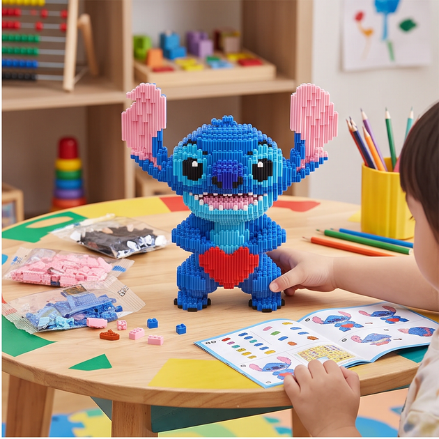 Конструктор Стич с сердцем 33 см 5295 деталей большой 3D , игрушка подарок Стич для детей Синий - Фото 7 Конструктор Стич с сердцем 33 см 5295 деталей большой 3D , игрушка подарок Стич для детей Синий - изображение 7