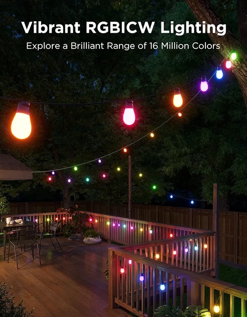 Уличная гирлянда Govee S14 Bulb 15 м RGBICWW, 15 LED ламп, IP66, 100+ сцен, Wi-Fi, Matter, Alexa, Google Home - изображение 3