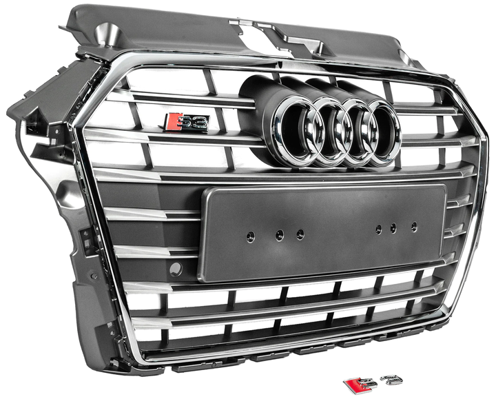 Передня решітка радіатора S-style сіра з хромом для Audi A3 2012-2020 рр - зображення 2