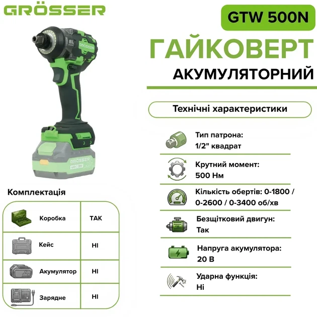 Аккумуляторный гайковерт Grosser GTW 500N(без АКБ) - Фото 7 Аккумуляторный гайковерт Grosser GTW 500N(без АКБ) - изображение 7