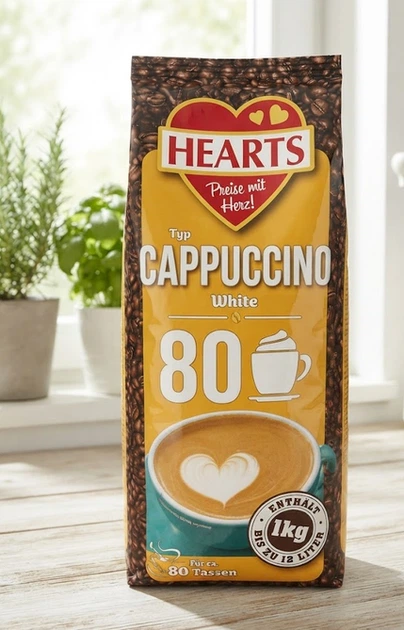 Капучино растворимый Hearts Cappuccino White 1010 г сливочный кофейный напиток порошковый с густой молочной пенкой кремовой текстурой насыщенным ароматом нежным вкусом быстрого приготовления для дома офиса путешествий - Фото 6 Капучино растворимый Hearts Cappuccino White 1010 г сливочный кофейный напиток порошковый с густой молочной пенкой кремовой текстурой насыщенным ароматом нежным вкусом быстрого приготовления для дома офиса путешествий - изображение 6