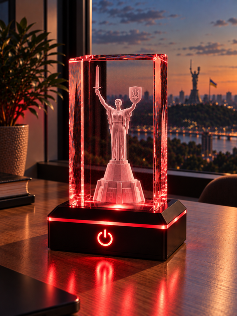 Статуетка Батьківщина-Мати Київ — 3D LED-світильник у K9-кристалі 5×5×8 см - Фото 3 Статуетка Батьківщина-Мати Київ — 3D LED-світильник у K9-кристалі 5×5×8 см - зображення 3