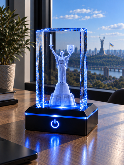 Статуетка Батьківщина-Мати Київ — 3D LED-світильник у K9-кристалі 5×5×8 см - Фото 4 Статуетка Батьківщина-Мати Київ — 3D LED-світильник у K9-кристалі 5×5×8 см - зображення 4