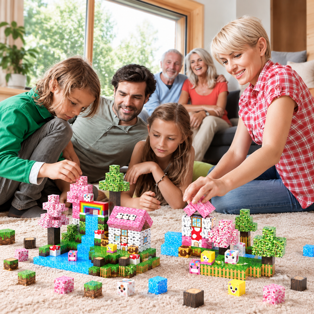 Магнитный конструктор Minecraft Розовый домик с сакурой 100 деталей для детей от 3 лет - изображение 7