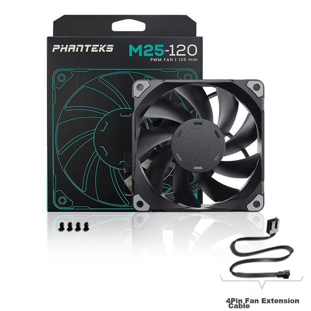 Вентилятор для охлаждения корпуса PHANTEKS M25 Elegant Black 12 см (гидравлический подшипник FDB, последовательный кабель, 4-контактный ШИМ-контроль температуры, тип воздушного потока, 2000 об/мин, высокопроизводительный подшипниковый узел) - изображение 11