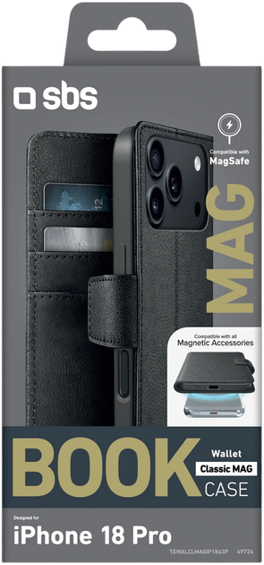 Чeхол-книжка SBS Wallet Classic Mag Case MagSafe для Apple iPhone 18 Pro Black (8018417549724) - Фото 2 Чeхол-книжка SBS Wallet Classic Mag Case MagSafe для Apple iPhone 18 Pro Black (8018417549724) - изображение 2