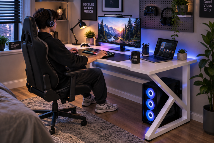 Белый Компьютерный стол Dash S12 / Игровой компьютерный стол 120×60×72,5 см - Фото 2 Белый Компьютерный стол Dash S12 / Игровой компьютерный стол 120×60×72,5 см - изображение 2