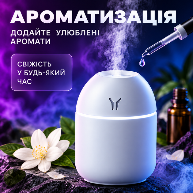 Увлажнитель воздуха с подсветкой аромадифузор портативный увлажнитель воздуха в машину ароматический диффузор USB ночник в детскую ночник аромадифузор Humidifier 250ml White Hofmy QW-18 - Фото 2 Увлажнитель воздуха с подсветкой аромадифузор портативный увлажнитель воздуха в машину ароматический диффузор USB ночник в детскую ночник аромадифузор Humidifier 250ml White Hofmy QW-18 - изображение 2