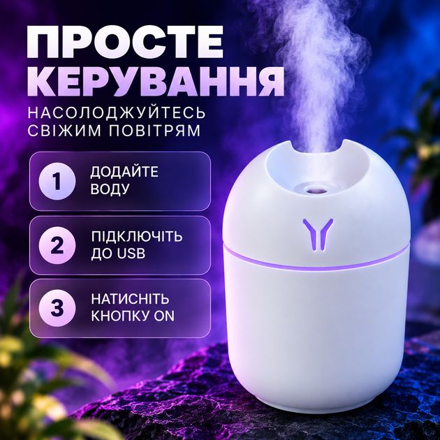 Увлажнитель воздуха с подсветкой аромадифузор портативный увлажнитель воздуха в машину ароматический диффузор USB ночник в детскую ночник аромадифузор Humidifier 250ml White Hofmy QW-18 - Фото 3 Увлажнитель воздуха с подсветкой аромадифузор портативный увлажнитель воздуха в машину ароматический диффузор USB ночник в детскую ночник аромадифузор Humidifier 250ml White Hofmy QW-18 - изображение 3