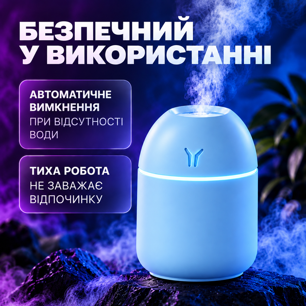 Увлажнитель воздуха с подсветкой аромадифузор портативный увлажнитель воздуха в машину ароматический диффузор USB ночник в детскую ночник аромадифузор Humidifier 250ml Blue Hofmy QW-18 - изображение 5