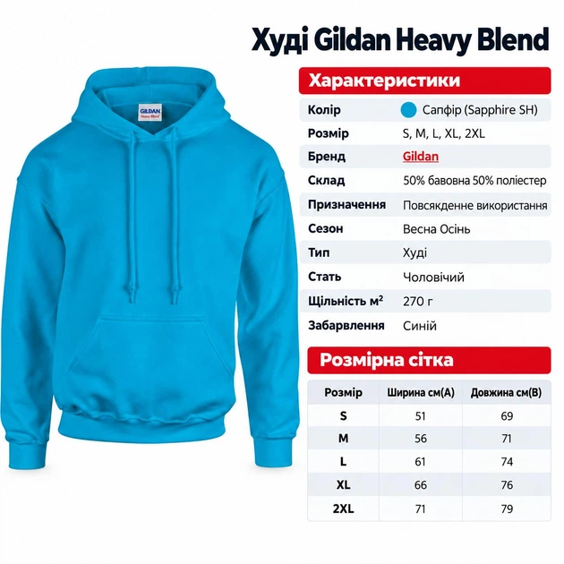 Худі Gildan Heavy Blend Сапфіровий XL - изображение 8