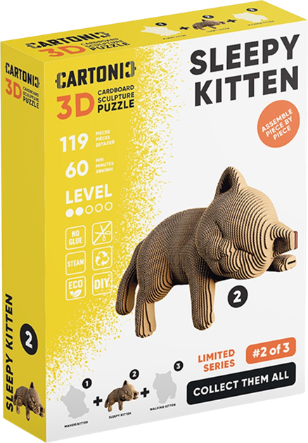 3D пазл-конструктор Cartonic Спляче кошеня 119 елементів (4820191134843) - Фото 1 3D пазл-конструктор Cartonic Спляче кошеня 119 елементів (4820191134843) - зображення 1