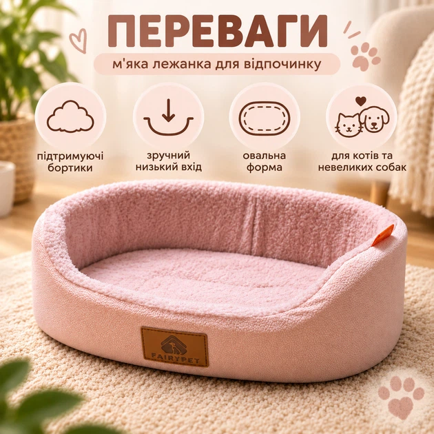 Мягкая лежанка для котов и маленьких собак 36×27×12 см, розовая - изображение 3