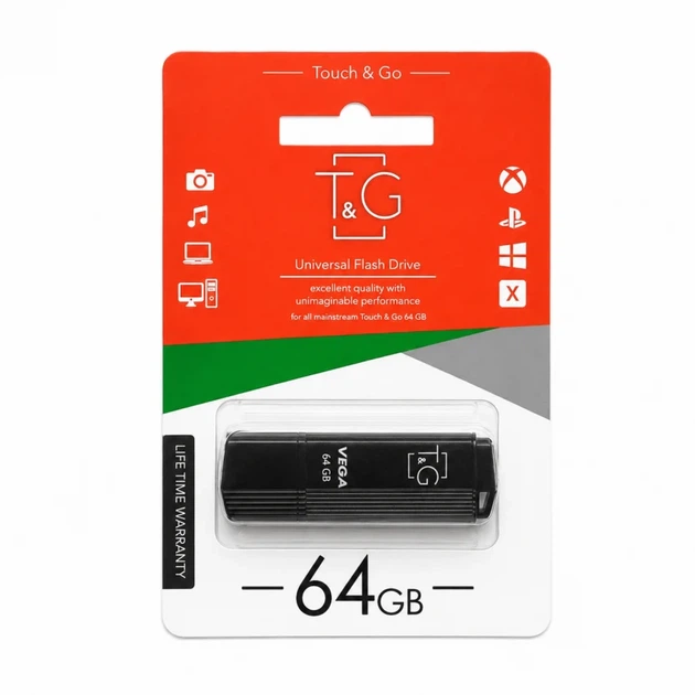 Флеш-память USB T&G Vega 64GB USB 2.0 пластиковая черная с защитным колпачком - Фото 2 Флеш-память USB T&G Vega 64GB USB 2.0 пластиковая черная с защитным колпачком - изображение 2