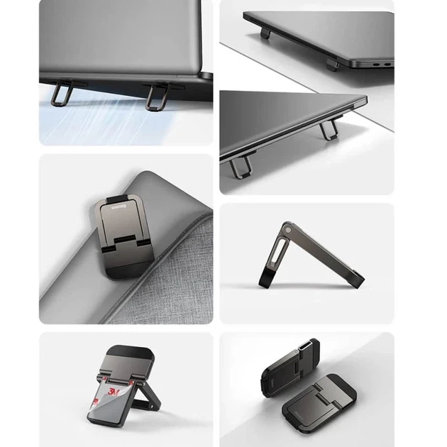 Підставка для ноутбука Baseus Slim Laptop Kickstand 2 шт сіра - Фото 3 Підставка для ноутбука Baseus Slim Laptop Kickstand 2 шт сіра - зображення 3