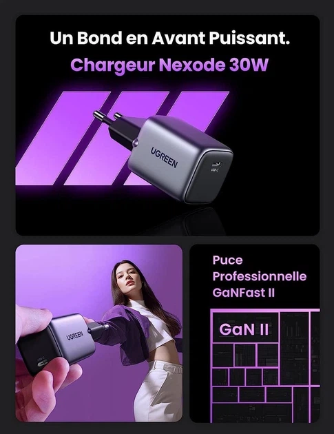 Зарядний пристрій Ugreen Nexode 30W USB C Charger with GaN Tech Grey (CD319) - изображение 2