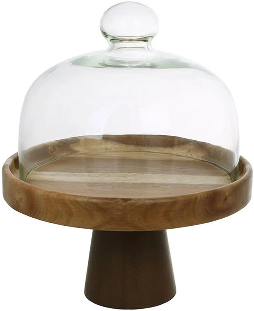 Блюдо для торта из акации Wooden Rock со стеклянной крышкой Ø20х24 см - Фото 1 Блюдо для торта из акации Wooden Rock со стеклянной крышкой Ø20х24 см - изображение 1