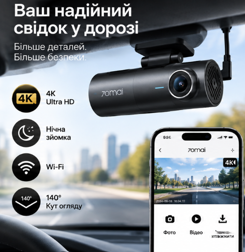 Відеореєстратор 70mai Dash Cam M310 Plus-4K Black - изображение 2