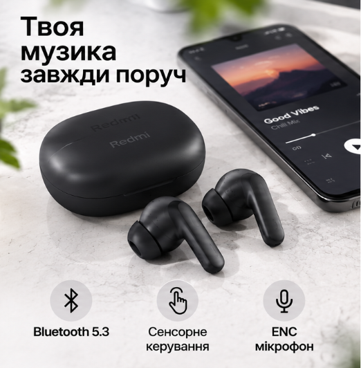 Навушники Xiaomi Redmi Buds 4 Active Black (BHR6992GL) - изображение 2