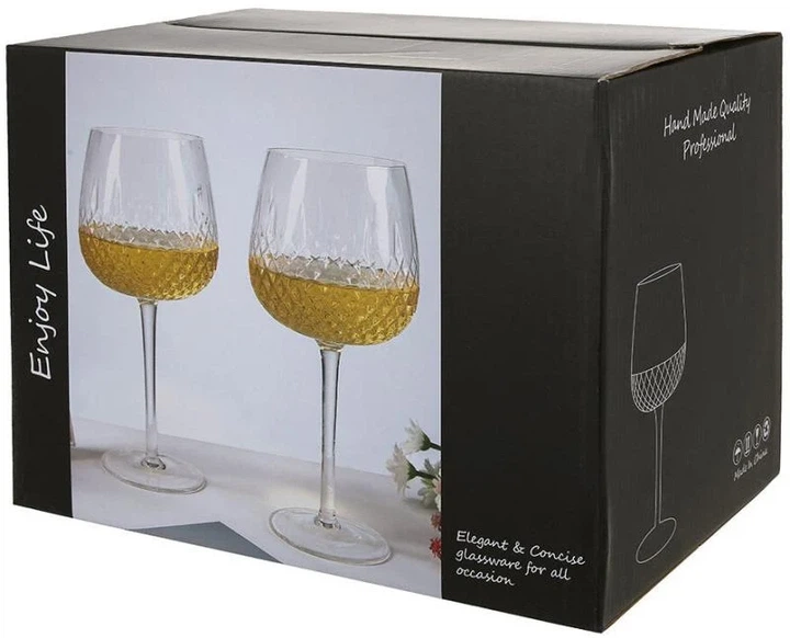 Набір келихів для вина скляних 6х400 мл Flower Glass рожевий із зеленим - Фото 2 Набір келихів для вина скляних 6х400 мл Flower Glass рожевий із зеленим - зображення 2