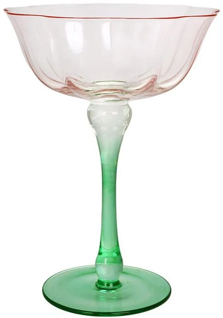 Келихи для шампанського скляні Flower Glass 6х250 мл рожеві з зеленим - Фото 1 Келихи для шампанського скляні Flower Glass 6х250 мл рожеві з зеленим - зображення 1