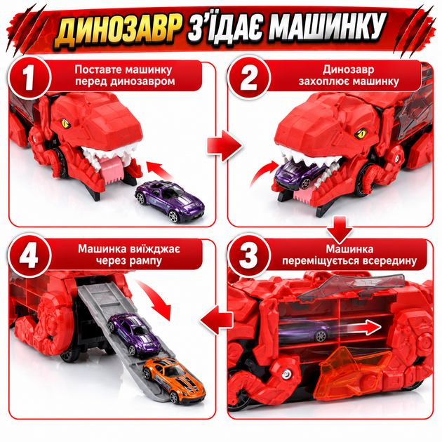 Автовоз, трек, динозавр с 12 машинками 32435 - изображение 3