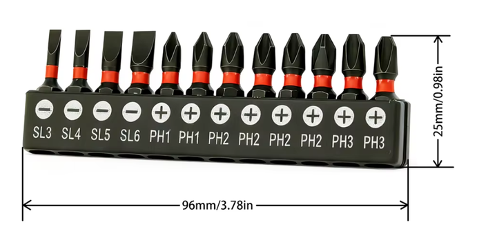 Набір ударних біт 1/4" Hex (12 шт.) SL3-SL6, PH1-PH3 з тримачем - зображення 2