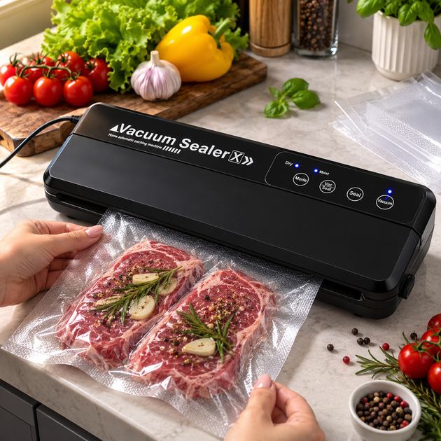 Вакууматор для продуктів Vacuum Sealer 110 Вт 60 кПа вакуумний пакувальник для сухих і вологих продуктів із пакетами - изображение 7