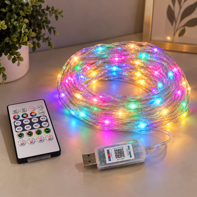 Гирлянда капля LED 10 м RGBIC с пультом и Bluetooth / USB гирлянда с управлением по телефону - изображение 4
