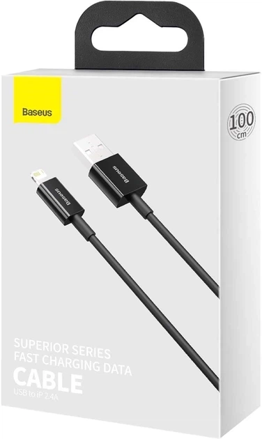 Кабель Baseus Superior Series USB-A Lightning 2.4A, 1 м, чорний - Фото 2 Кабель Baseus Superior Series USB-A Lightning 2.4A, 1 м, чорний - изображение 2