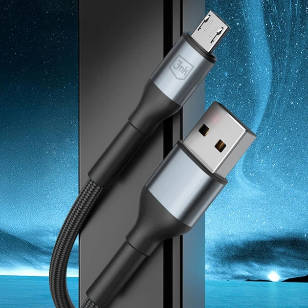 Кабель 3mk Hyper Cable N-SERIES USB-A / MicroUSB 50cm QC 3.0 5V/2A 10W Black (5903108739184) - Фото 3 Кабель 3mk Hyper Cable N-SERIES USB-A / MicroUSB 50cm QC 3.0 5V/2A 10W Black (5903108739184) - изображение 3