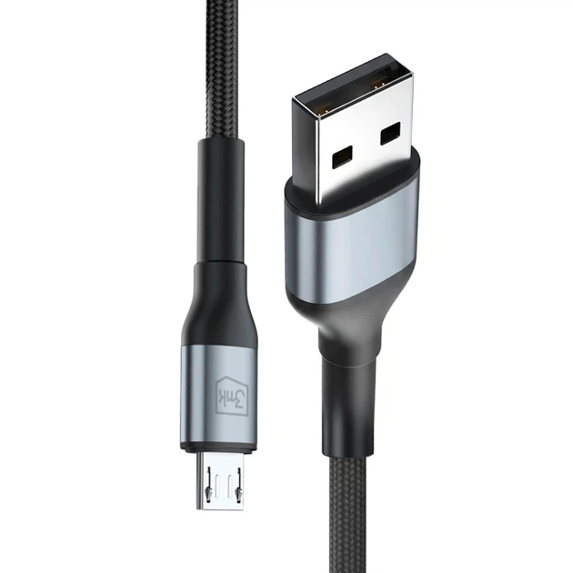 Кабель 3mk Hyper Cable N-SERIES USB-A / MicroUSB 1m 5V/2.4A 12W Черный (5903108680349) - изображение 3