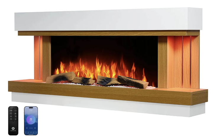 Электрокамин ArtiFlame Sogne AF52 2000 Вт до 30 м² с 3D-эффектом пламени Wi-Fi и пультом Настенный обогреватель с цифровым термостатом декоративными поленьями и камнями - изображение 4
