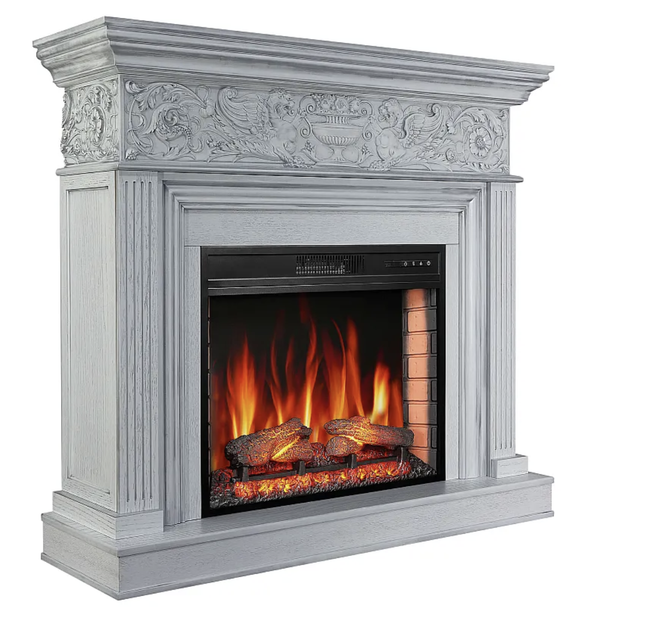 Электрокамин ArtiFlame 1800 Вт до 30 м² с порталом белый дуб патина серебро 3D пламя - изображение 7