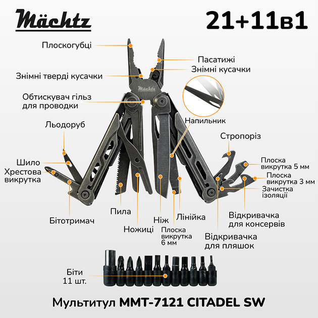 Мультитул Mächtz MMT-7121 CITADEL SW 21+11в1, многофункциональный инструмент, Stone Washed - Фото 4 Мультитул Mächtz MMT-7121 CITADEL SW 21+11в1, многофункциональный инструмент, Stone Washed - изображение 4