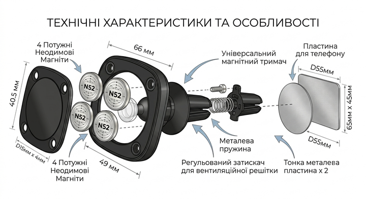 Надійний тримач HOCO Brilliant magnetic car - Фото 4 Надійний тримач HOCO Brilliant magnetic car - зображення 4