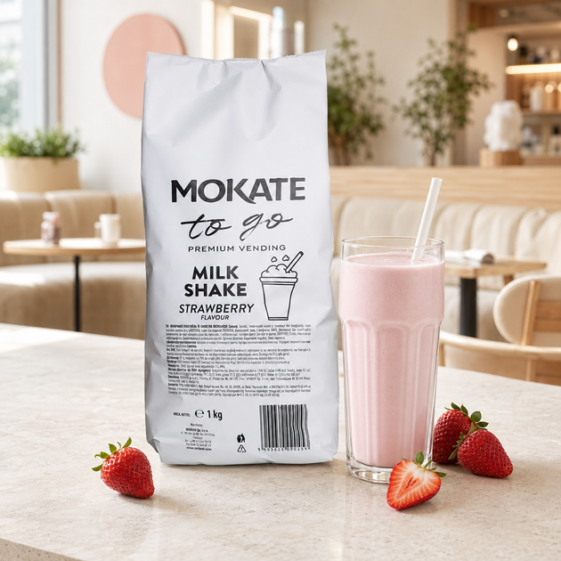 Молочный коктейль Mokate Strawberry со вкусом клубники 1 кг для вендинга, кофейных аппаратов и HoReCa - изображение 2