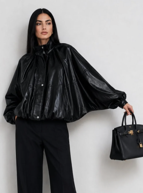 Чорна куртка бомбер оверсайз екокожа розмір M Zara - Фото 3 Чорна куртка бомбер оверсайз екокожа розмір M Zara - изображение 3
