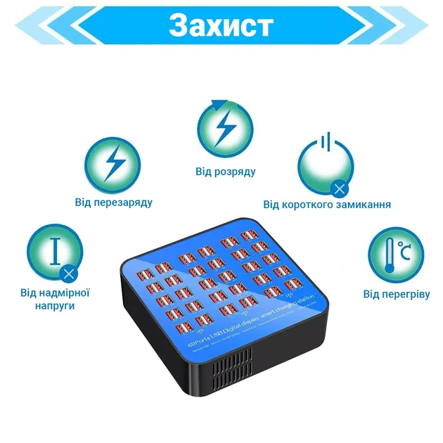 Мультизарядное устройство Addap WLX-860 60 USB портов 300W пластик синий - изображение 10