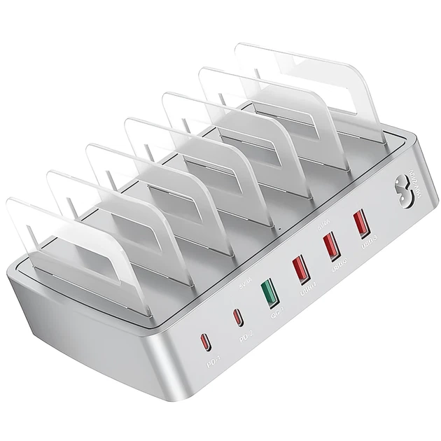 Мультизарядная док-станция Addap MCS-H881 72W на 6 USB портов серебристая - Фото 1 Мультизарядная док-станция Addap MCS-H881 72W на 6 USB портов серебристая - изображение 1