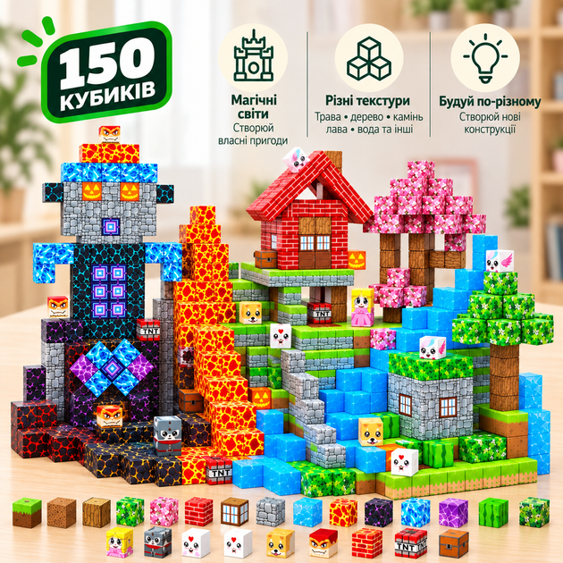 Магнитный конструктор Minecraft Сакура, водопад и лавовый биом 150 деталей для детей от 3 лет - изображение 5