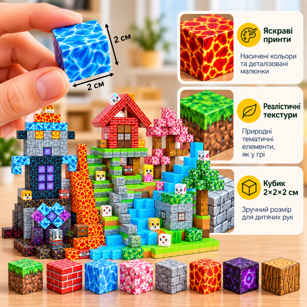Магнитный конструктор Minecraft Сакура, водопад и лавовый биом 150 деталей для детей от 3 лет - изображение 6