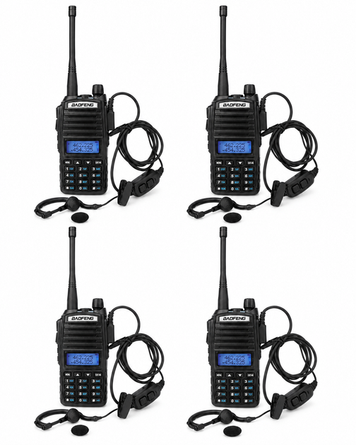 Рації Baofeng UV-82 дводіапазонних VHF/UHF 136–174/400–520 МГц 5 Вт з гарнітурами Dual PTT, набір 4 шт - зображення 6
